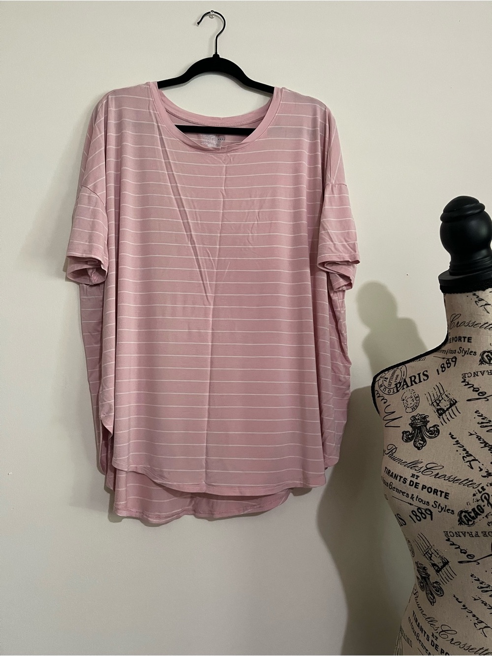 Pink Striped Casual Tee Simple Tshirt Top Ladies Plus Size 3xl
